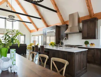 Dark staind Kitchen Vaulted Ceilings