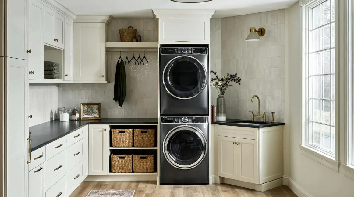 soft white cabinets in laundry room